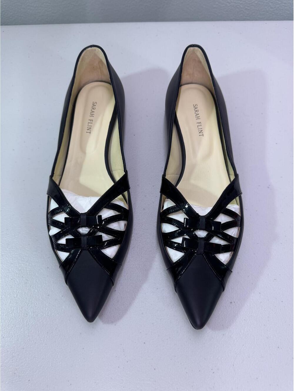 NEW Sarah Flint Women's Kim Flats Black Leather Pointed Toe Bow Size IT 41 10 US